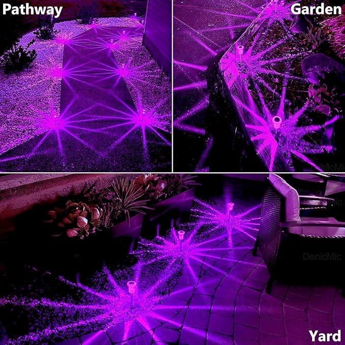 DenicMic Halloween Solar Lights Outdoor 15 Pack Waterproof Purple LED Stainless Steel Stake Outside Lights for Yard Pathway Garden Driveway Walkway Landscape Path Halloween Decorations Outdoor
