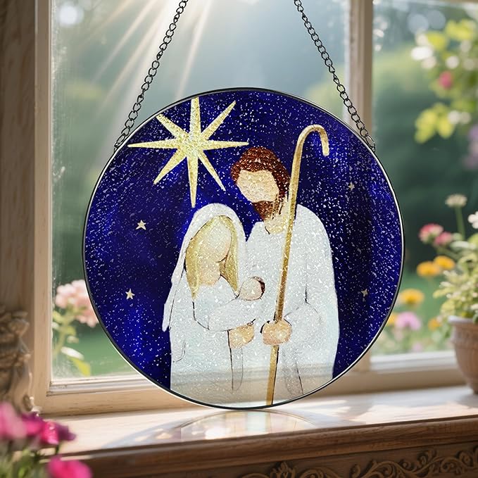 8'' Nativity Suncatcher Ornament, Stained Glass Window Hanging, Religious Christmas Decor, Holiday Decor, Gift for Christmas, Religious Gifts, Christian Gifts ﻿ ﻿
