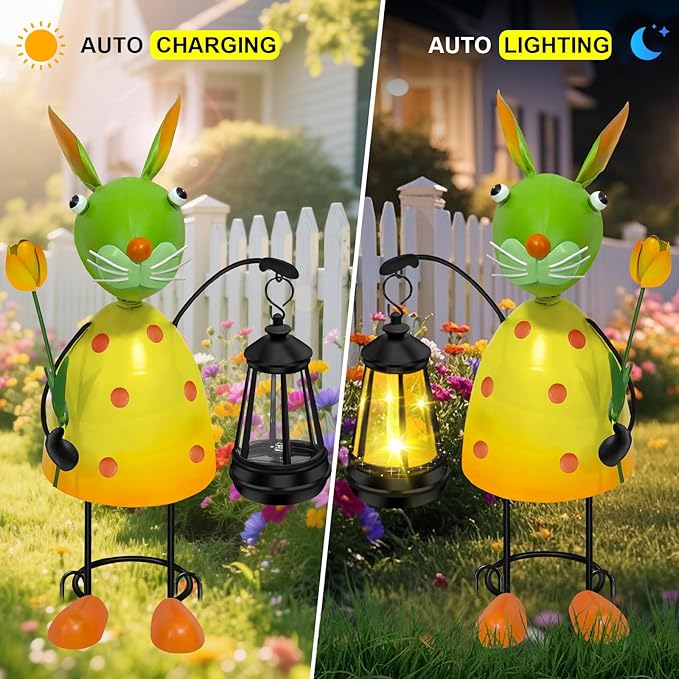 Solar Garden Lights Rabbit Statue with Solar Lantern Lights,13.38 inch Garden Lawn Decoration,Birthday Gifts for Women Grandma,Gardening Gifts Decorative Stakes for Yard,Patio,Porch, Christmas