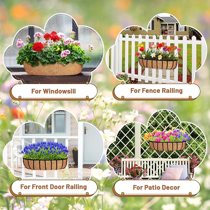 Coconut Fiber Planter Liner, 3PCS 36 Inch Natural Coco Liners for Deck Hanging Planter Window Box Liners Half Moon Shape Replacement for Flower Pots Horse Trough Hanging Basket Vegetables Pot