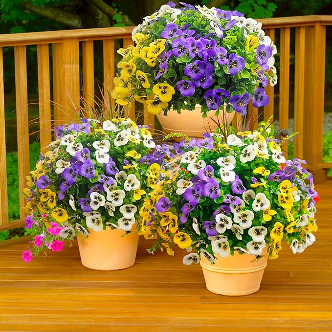 Thinktral Artificial Flowers for Outdoors Fake Plants, 14 pcs Fake Flowers Artificial Plants Outdoor UV Resistant, Silk Faux Flowers Shrubs Greenery Plants for Porch Garden Patio Window Box Decor