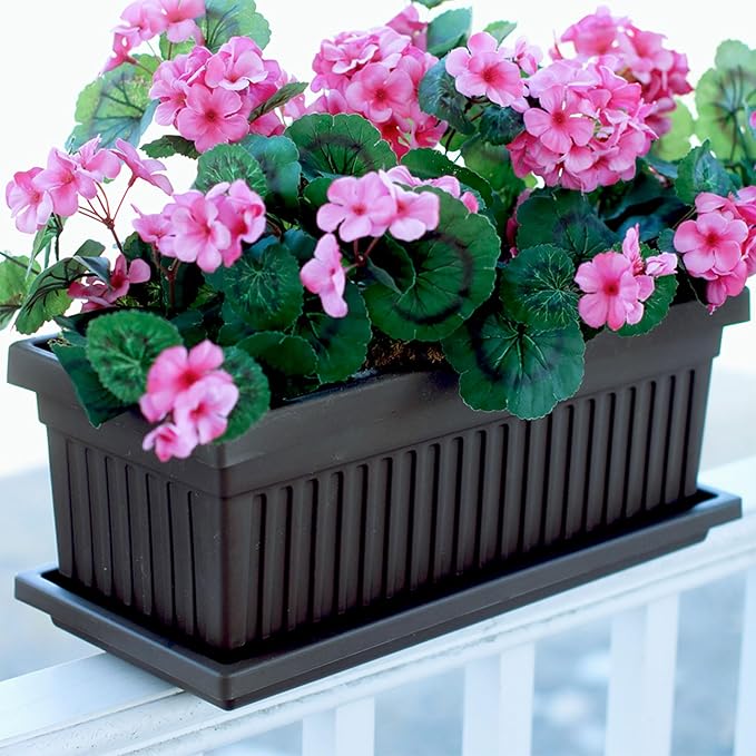HC Companies 30 Inch Long Fluted Plastic Venetian Garden Window Container Planter Box for Succulents, Indoor or Outdoor Flowers (2 Pack)