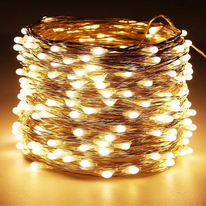 RUICHEN Silver Wire 66 Ft 200 LED USB Fairy String Lights with On/Off Switch (Warm White)