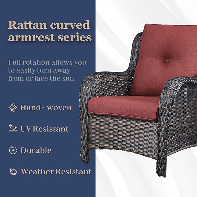 HUMMUH 6 Pieces Patio Furniture Set Wicker Patio Chairs Set of 2 with Sofa Ottomans Side Table Outdoor Furniture Conversation Set for Yard,Garden,Porch