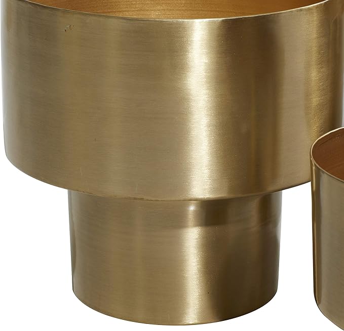 Deco 79 Metal Indoor Outdoor Planter Brushed Small Planter Pot, Set of 3 Planters 7", 8", 10"H, Gold