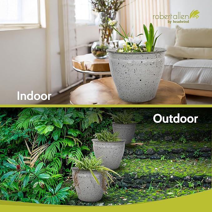 Headwind Riverside Collection – 12" Dalmation Glazed Decorative Plant Pots Indoor with Drainage & Outdoor - Modern Flower Pot Weather-Resistant Lightweight Planter by Robert Allen