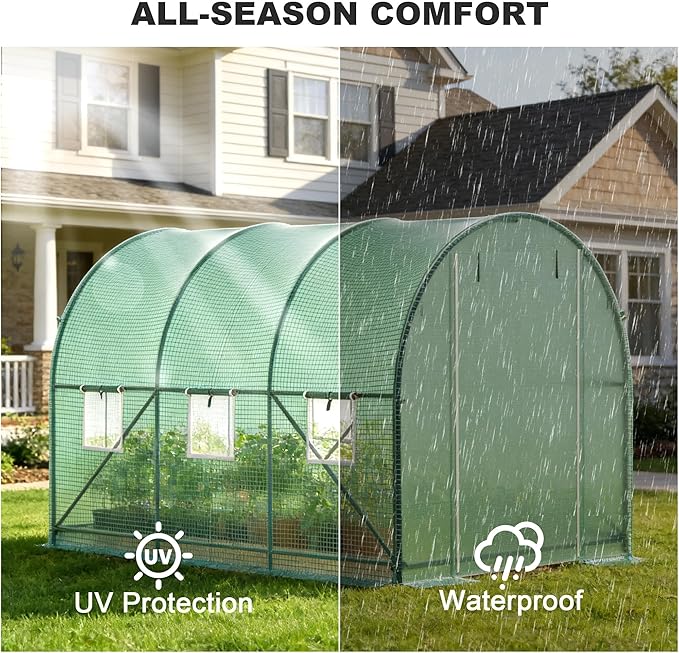 Greenhouses for Outdoors, Walk-in Green Houses for Outside Heavy Duty, Large Greenhouse with 6 Ventilated Screen Windows & Roll-up Door & Reinforced Frame (10×7×7 FT Without Irrigation System)