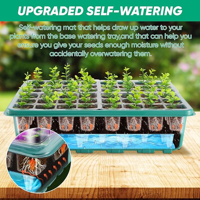 96 Cells Self-Watering Seed Starter Tray with Grow Light, Seed Starter Kit with Adjustable Humidity Dome, Seed Starting Trays Plant Starter Kit for Seeds Growing Starting, Indoor Gardening, Greenhouse