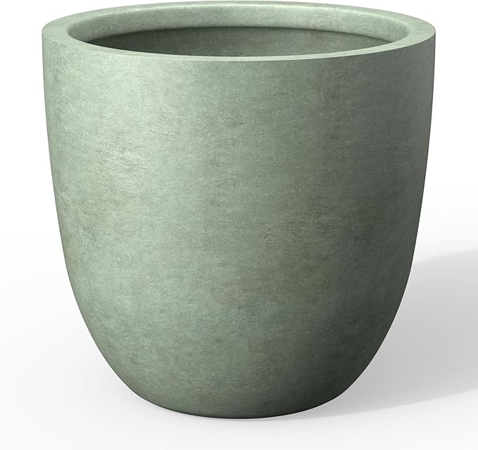 Kante Round Concrete Planter, Large Outdoor Indoor Garden Pots with Drainage Hole, 14-Inch Diameter Flower Pots for Patio, Garden and Home, Mint Green