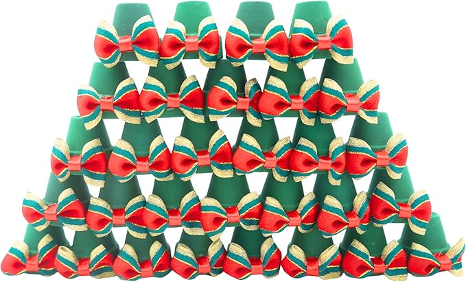 Yuvori Mini Terracotta Pots – Small Clay Flower Pots for Succulents, Cactus, DIY Crafts, Fairy Garden, Miniatures, School Projects, Mini Planters - Set of 30 (Bow Accent, 1.2 Inch)