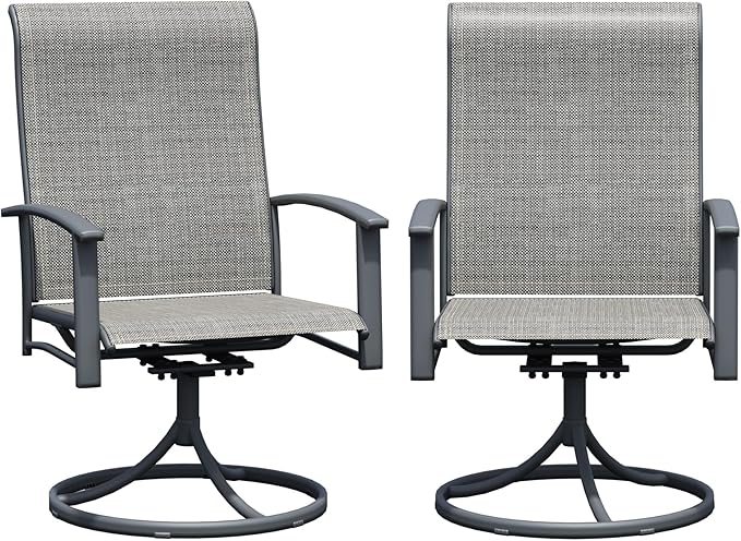 Outdoor Swivel Dining Chair Set of 2, All Weather Patio Dining Chair with Textilene High Back and Metal Frame for Backyard, Lawn Garde and Deck, Grey