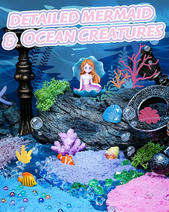 Light-Up Mermaid Terrarium Kit for Girls, DIY Arts & Crafts Gift for Girls Ages 4-6 7 8-12 Year Old, LED Night Light with Remote, Best Mermaid Birthday Decoration Toys Back to School Gifts for Kid