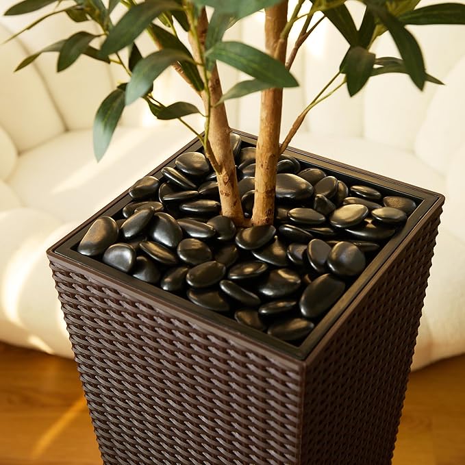 VeriNatural Artificial Olive Tree 6FT - Tall Faux Olive Trees with Natural Wood Trunk, Silk Leaves, Brown Taper Planter & Pebbles, UV Resistant Fake Plants Indoor for Home Decor, Office,Outdoor,VN131