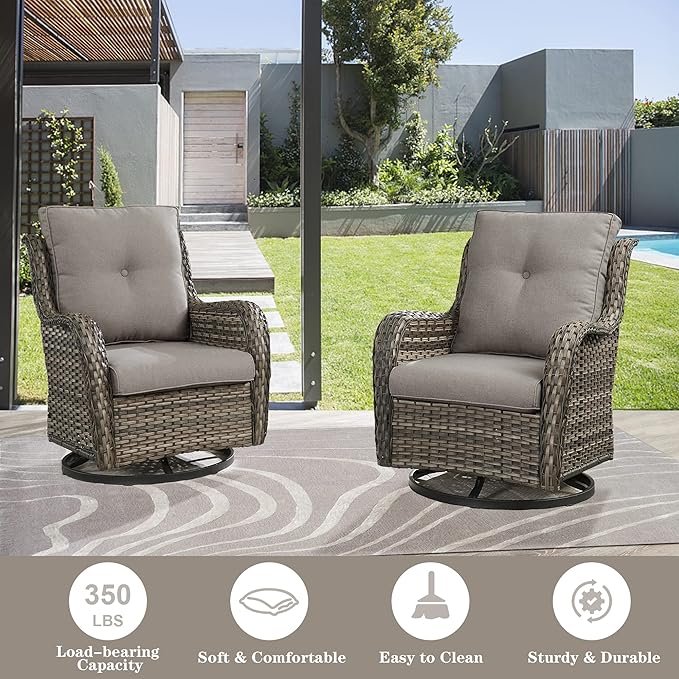 Belord Outdoor Furniture Wicker Conversation Sets - 7 Piece Patio Rattan Furniture Sets with Swivel Rocker Chairs Outdoor Sofa for Porch Deck Backyard Mixed Grey/Grey