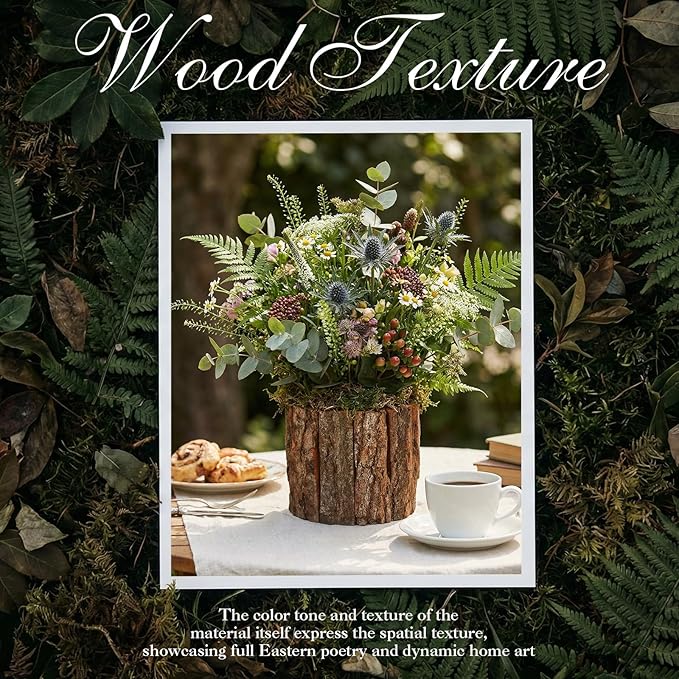 12 Set Wooden Vase for Centerpieces Wooden Flower Vase with Flower Mud Rustic Bark Stump Buckets Vintage Wood Planter Pots for Woodland Party Wedding Window Home Farmhouse Table Decor