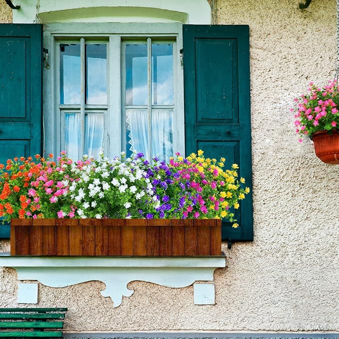 ArtBloom 24 Bundles Outdoor Artificial Flowers UV Resistant Fake Boxwood Plants, Faux Greenery for Indoor Outside Hanging Plants Garden Porch Window Box Home Wedding Farmhouse Décor (Mix Color)