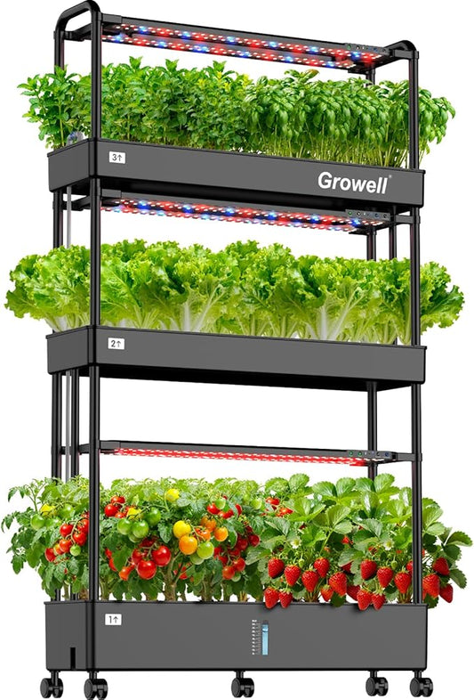 90-Pod Hydroponics Growing System, Large Vertical Hydroponic Garden with Smart Full-Spectrum Grow Lights, Auto Circulating Water, Mobile Indoor Gardening System for Herbs, Vegetables & Fruits