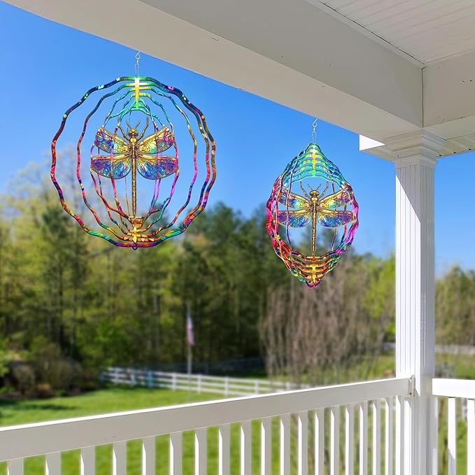FLAGWIX Dragonfly Gifts for Women - 3D Stainless Steel Metal Wind Spinners 12 in - Dragonfly Wind Spinners Outdoor, Yard Garden Decor for Outside, Mothers Day Birthday Garden Gifts for Mom Grandma
