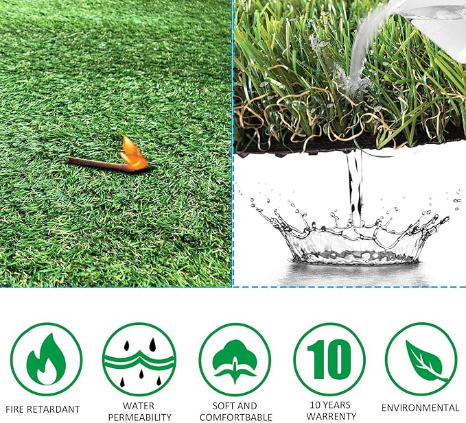 Petgrow Artificial Grass Rug 6.5 FT x10 FT(65 Square FT), Realistic Indoor Outdoor Garden Lawn Landscape Patio Synthetic Turf Mat- Thick Fake Faux Grass