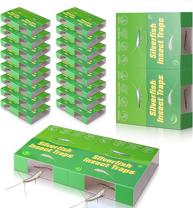 36 Traps Silverfish Trap, 18 Sheets Silverfish Killer Indoor, Non Toxic Insect Trap with Dual Color & Pattern Lure for Crawling Insect, Safe for Kids & Pet,Use as 36 Small or 18 Large Detachable Traps