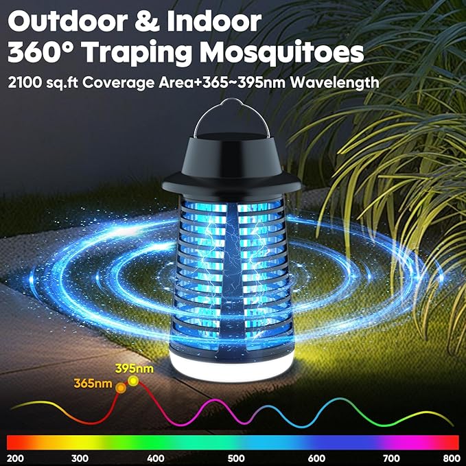 Bug Zapper Outdoor, Fly Zapper Indoor, Mosquito Zapper with LED Light - 4200V Electric Fly Trap with 5.9ft Cable, Flying Insect Killer, Mosquito Repellent Outdoor Patio and Backyard, Home, Camping