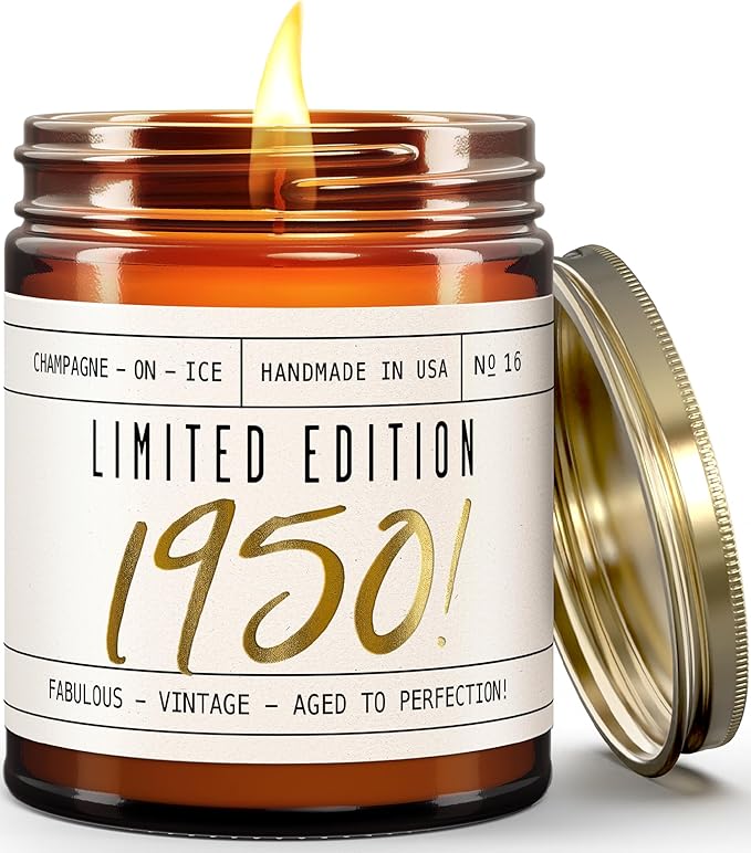 76th Birthday Gifts for Women - 'Limited Edition 1950' Soy Candle, w/Champagne on Ice I 76th Birthday Gift for Her Ideas I 9oz Reusable Jar, 50Hr Burn, Made in USA