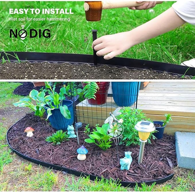 49FT Landscape Edging,1.5IN Tall Garden Edging Borders with 75pcs Stakes,Flexible Lawn Edging Border Kit,Mini Plastic Fence for Yard Flowerbeds,Grass
