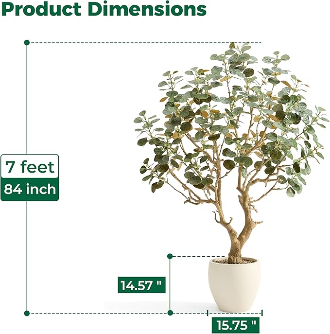 7 FT Large Luxury Artificial Bodhi Tree with Pot, Tall Faux Tree, Extra Lush Stereoscopic Shape, 5 Minutes Easy Set-up, Realistic Potted Silk Indoor Plants with Lifelike Branches & Leaves & Fruits