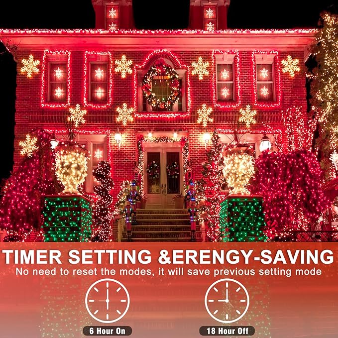800 LED Red String Lights Outdoor, 262ft Red Christmas Lights 8 Modes Clear Wire, Plug in Waterproof Fairy String Lights for Bedroom Christmas Decorations