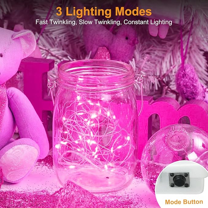 btfarm Valentine's Day 12 Pack Pink Fairy Lights Battery Operated 3 Modes, 7ft 20 Led Twinkle String Lights Waterproof, Bulk Small Mini Light for Mason Jars Christmas Vases Wedding Table Decorations