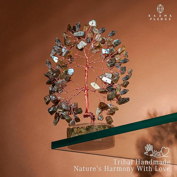 Crystal Tree for Home and Office Decor, Labradorite Chakra Healing Stones Handmade Feng Shui Bonsai Tree of Life for Positive Energy, Money, Good Luck, Christmas Decor, Birthday Gifts for Women, Mom