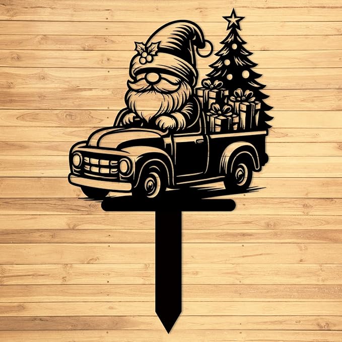 Magilab Personalized Iron Yard Stake - Christmas Cute Gnome Dwarves Decor, 8-Inch Black Metal Garden Sign for Outdoor (Style N)