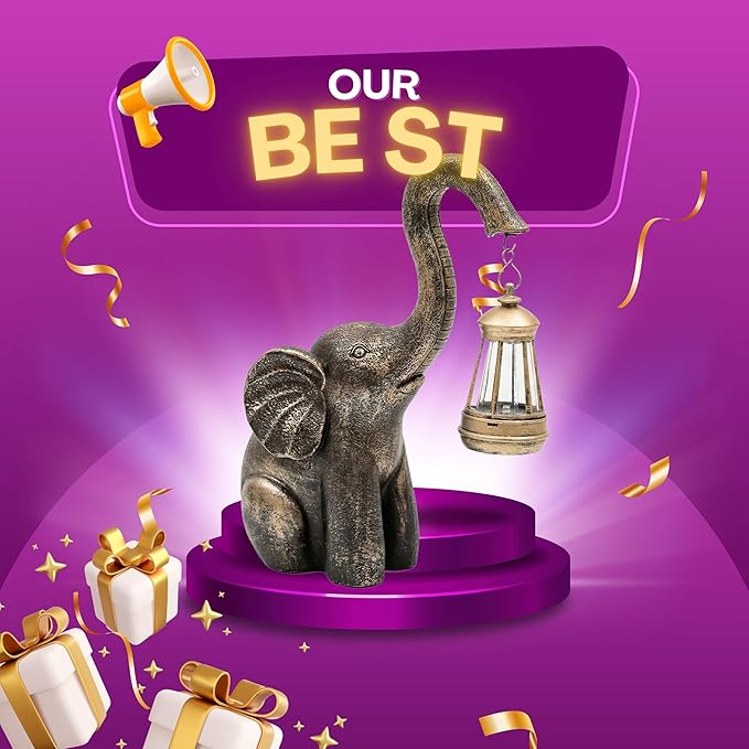 Solar Garden Statues Elephant with Solar Lantern, Lucky Waterproof Resin Outdoor Decorations for Patio Yard Lawn, Solar Light Ornament Gifts for Housewarming Mom Women