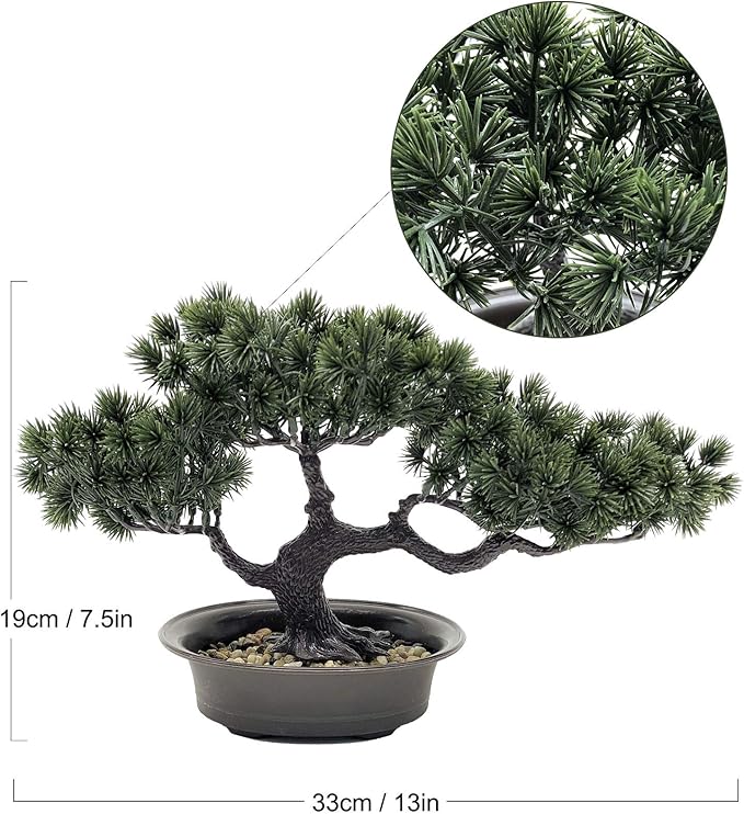 Rozwkeo Artificial Bonsai Tree Fake Plant Decoration Potted Tree Small Faux House Plants Japanese Pine Bonsai Plant for Home Indoor Decoration Office Hotel Windowsill Desktop Display Trees Zen Decor