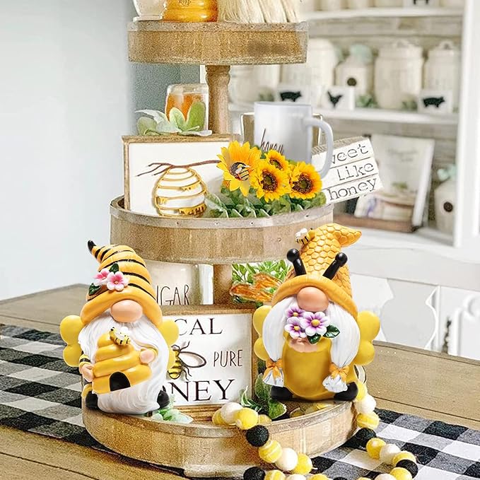 Hodao Spring Garden Gnomes Decorations Honey bee Gnome World Bee Day Decorations Gifts -Swedish Dwarf Figurine Table Summer Honey Bumble Bees Gnomes Decorations for Home