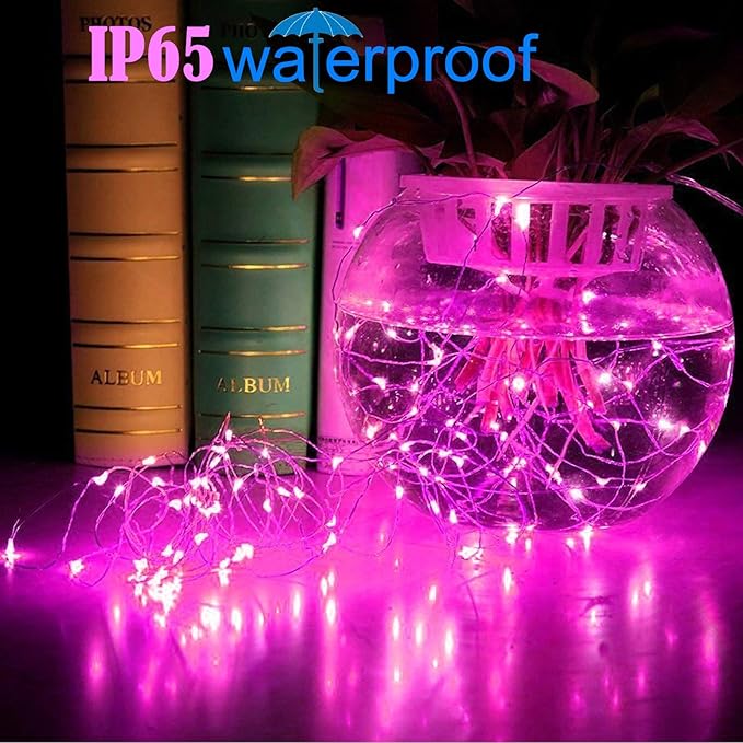 RUICHEN Silver Wire 66 Ft 200 LED USB Fairy String Lights with On/Off Switch (Pink)