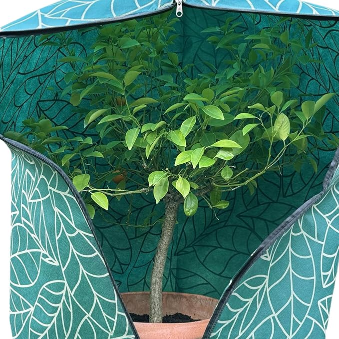 Plant Covers Freeze Protection 24"x32" in 4 Pack | Green Winter Frost Blankets for Outdoor Plants | Reusable Garden Cover Bags with Zipper Drawstring | Cold Weather Shrub Protection Cloth