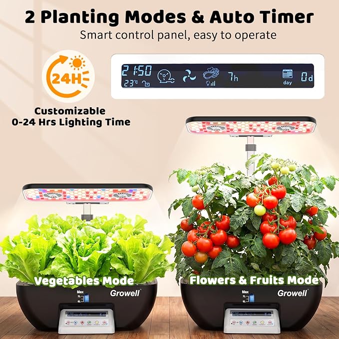 Hydroponics Growing System Kit, 17 Pods Indoor Herb Garden with Grow Light, Smart Water & Air Circulation with 2 Fans, Auto Timer, 10L Water Tank, Perfect Indoor Gardening System Gifts (Black)