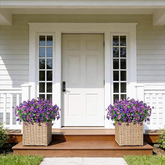 Artificial Flowers for Outdoors 12 Bundles Fake Plants Spring Home Decoration, Realistic Faux Flower Silk Daisy with Eucalyptus Stem UV Resistant Patio Planter Porch Yard Window (Double Purple)