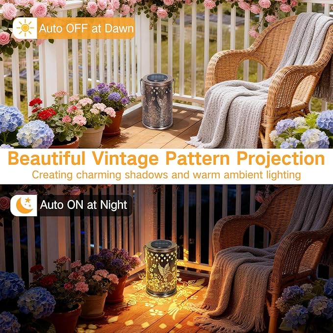 OUTONLIFE Hummingbird Solar Lanterns Outdoor Waterproof, Metal Hanging Solar Lights for Outside Garden, Yard, Patio, Backyard, Porch Decor, Birthday Gifts for Women Mom Grandma