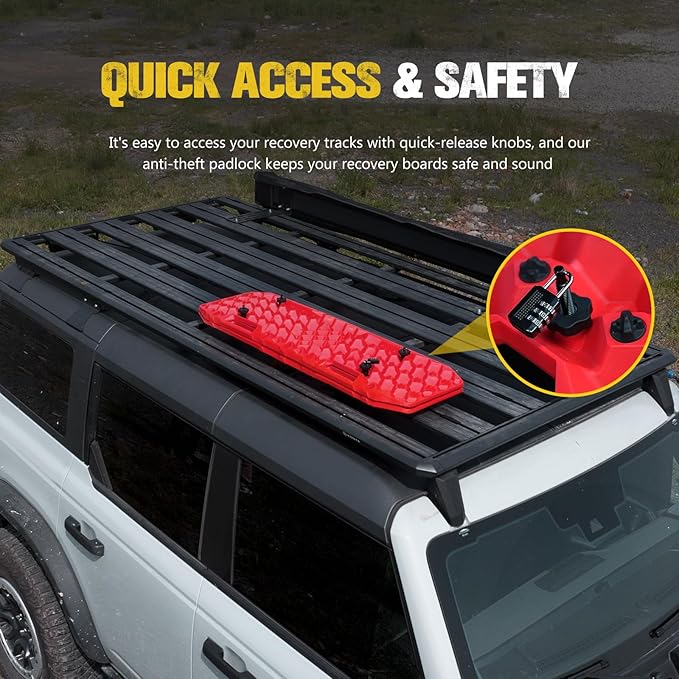 BUNKER INDUST Gen 7th Traction Boards with Mounting Kit, Pair Offroad Recovery Tracks with Jack Base for 4X4 Jeep Truck Tire Traction-Sand,Mud, Snow Ramps (Red)
