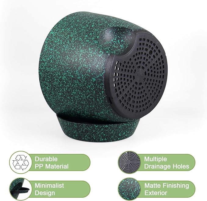 WSMKSZ 12/10/9 inch Large Self Watering Pots, Planter, Plant Pots with Mesh Drainage Holes for Indoor Outdoor Garden Plants, Plastic Flower Pots with Deep Reservoir, Black with Green Speckles
