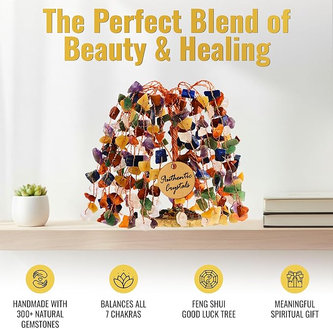 7 Chakra Healing Crystal Tree of Life, Home and Office Desk Décor, Feng Shui Money Bonsai Trees for Postive Energy, Wealth, Good Luck, Protection, Spiritual Gifts, Reiki Healing Crystals and Stones