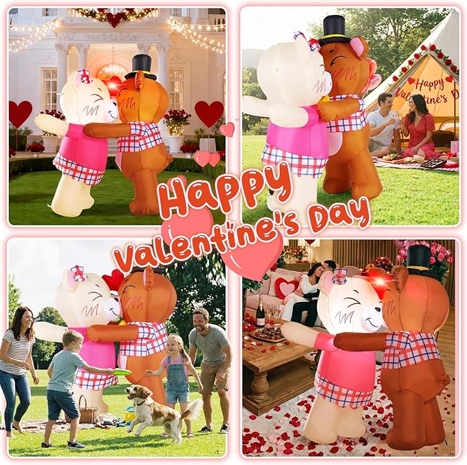 Inflatable Valentines Day Outdoor Decorations - 4.6FT Couple Bear Valentine Blow up Yard Decoration with LED Light for Party Birthday Anniversary Wedding Propose Garden Lawn Decor