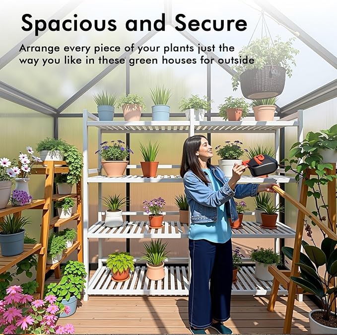 6×7.5FT Greenhouse for Outdoors, Large Walk in Greenhouse Kit, Enhanced Aluminum Green Houses for Outside Withstands Wind and Snow to Protect Vegetable or Plants