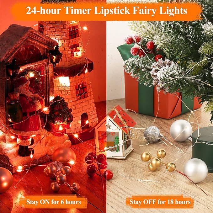 Lakumu Red Fairy Lights Battery Operated, Rechargeable LED String Lights with Timer, Mini Twinkle Lights for Bedroom, Christmas, Wedding, Centerpiece Table Decor (5M/16FT Red)