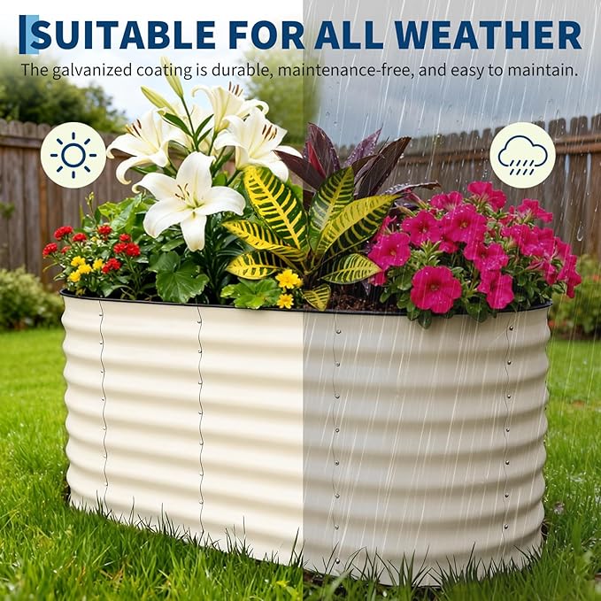 2 Pack Galvanized Raised Garden Beds - 4x2x2ft Planter Box for Vegetables, Flowers, Rust-Resistant Garden Box, Easy Assembly Raised Beds, Durable Planters for Outdoor Plants, Beige