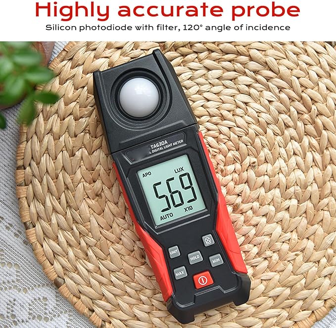 Luocute Digital Illuminance Light Meter, 0.1 to 200000LX Meter with LCD Screen and Data Hold for Photography Plants LED Lights Indoor Outdoor