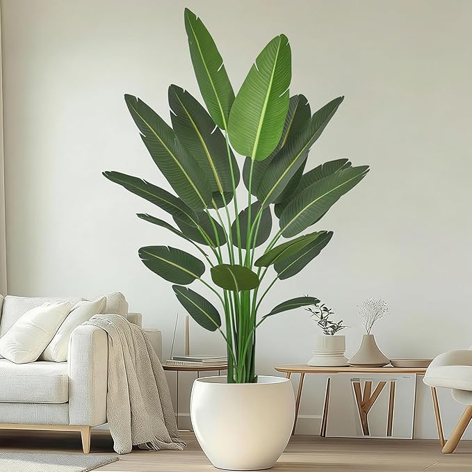 7FT Bird of Paradise Artificial Plant, 84" Tall Artificial Plants Indoor with 19 Realistic Leaves, Fake Floor Plant Faux Tropical Trees with Pot for Home Living Room Office Mall Indoor Decor