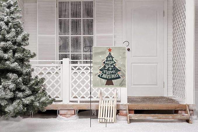AGAS Merry Christmas Yard Flag 12x18 Inch 200D Nylon, Christmas Tree Xmas, Small Christmas Flags, Christmas Mini Garden Flags - No Pole Included